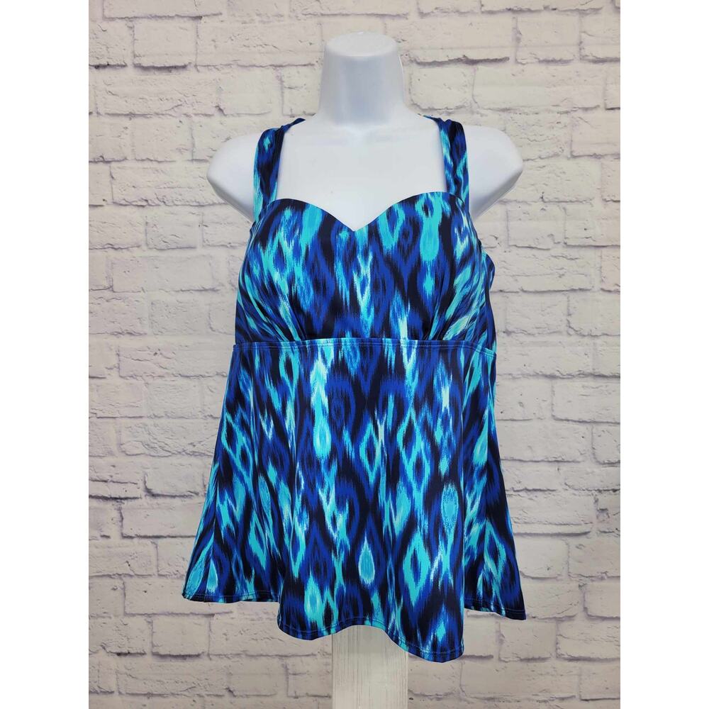 12R SAPPHIRE BLUE A375185 Denim & Co. Beach H-Back Tankini Top